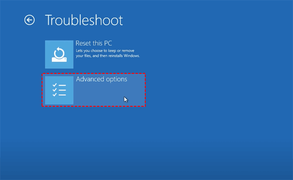 Choose Advanced Options Choose Advanced Options