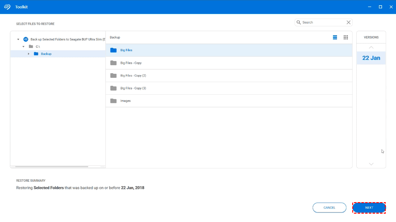 Choose Backup Version Choose Backup Version