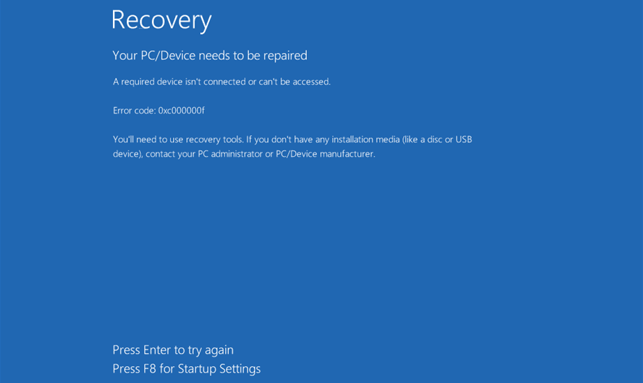 Error Code 0xc000000f Error Code 0xc000000f