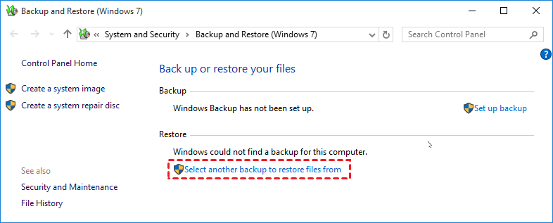 Select Another Backup To Restore Files From Select Another Backup To Restore Files From
