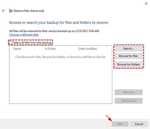 Select Files To Restore Select Files To Restore