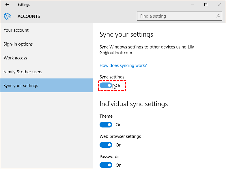 Sync Settings Sync Settings
