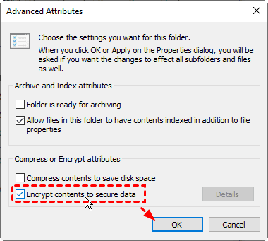 Uncheck Encrypt Contents Uncheck Encrypt Contents